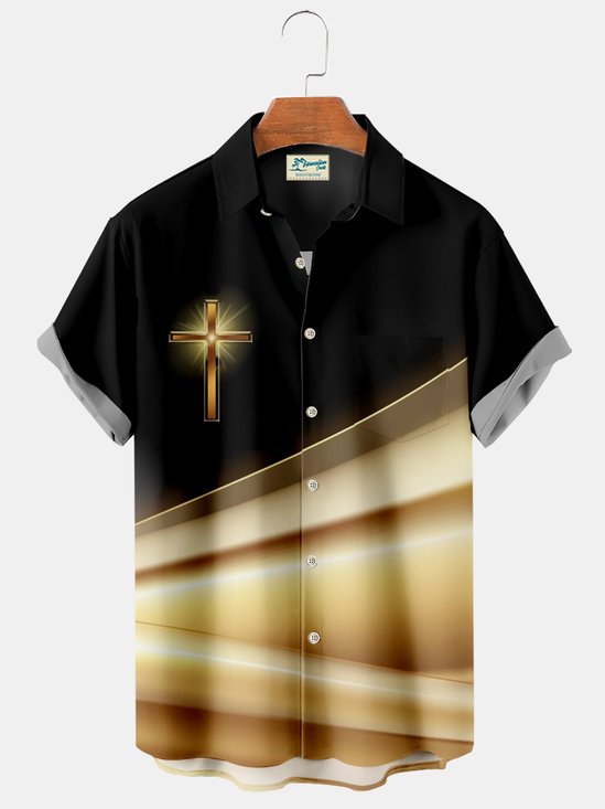 Royal Holiday Easter Cross Men's Holiday Shirt Plus Cross Print Shirt