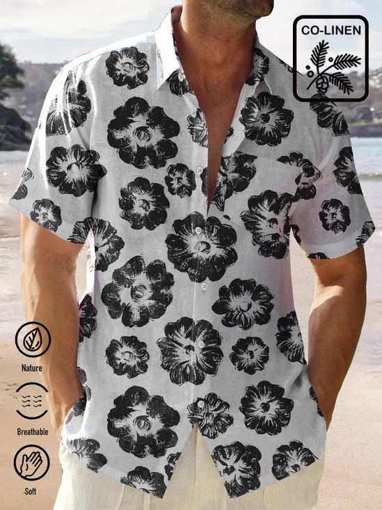Royaura Beach Vacation Ink Flower Men's Hawaiian Shirt  Plus Size Aloha Art Shirts