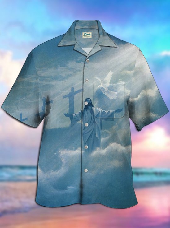 Royaura Easter Jesus Cross Men's Heaven's Way Big & Tall Aloha Shirt