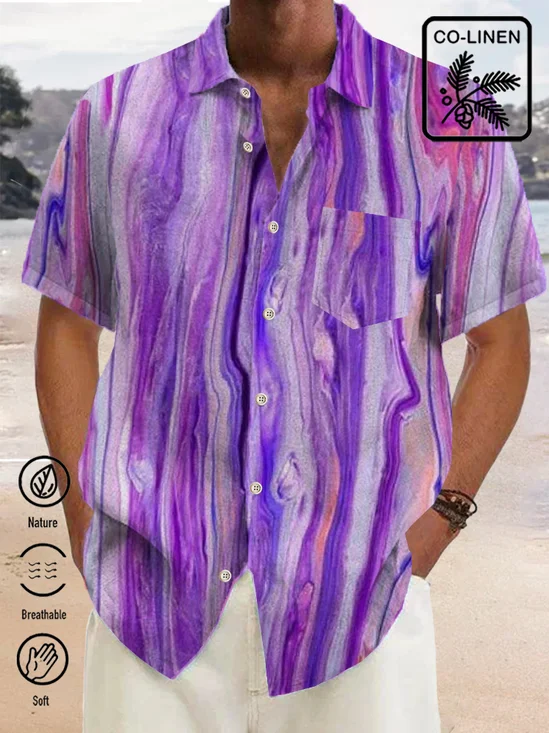 Royaura Gradient Color Art Marbling Men's Irregular Stripes Nature  Fiber Plus Size Shirt