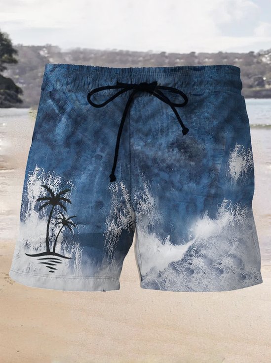 Royal Blue Gradient Coconut Tree Men's Hawaiian Breathable Beach Pants