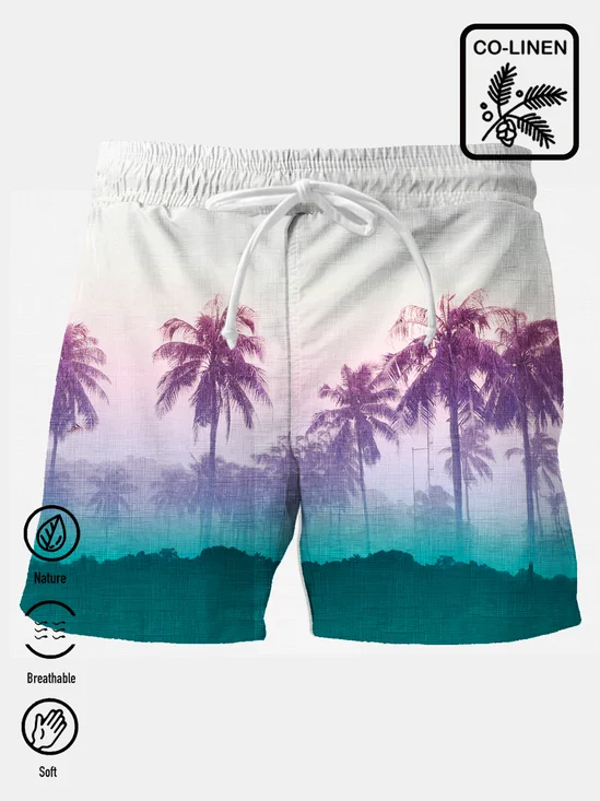 Royaura® Cotton Linen Nature  Fiber Coconut Tree Multilayer Color Men's Hawaii Breathable Natural Casual  Shorts
