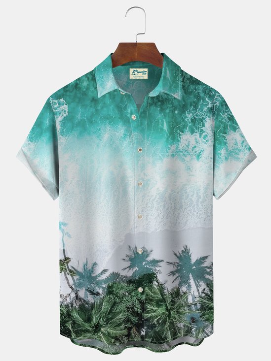 Royaura Coconut Palm Beach Print Men's Vacation Hawaiian Big and Tall Aloha Shirt