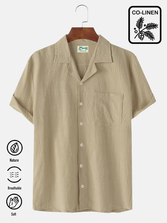 Royaura® Cotton Linen Solid Color Men's Natural Fiber Blend Camp Shirts Beach Vacation Casual Button Down Camp Shirts