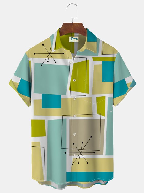 Royaura 50's Mid-Century Geometric Print Beach Men's Vacation Hawaiian Big and Tall Aloha Shirt