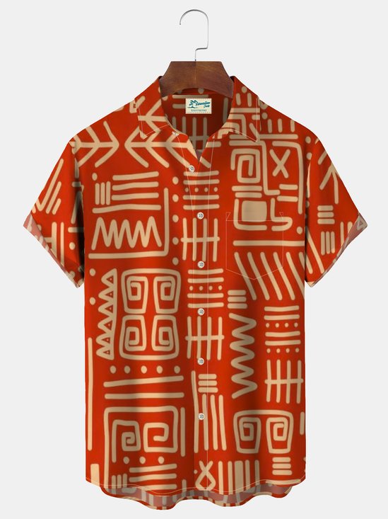 Royaura TIKI Ethnic Print Men's Vacation Hawaiian Big and Tall Aloha Shirt