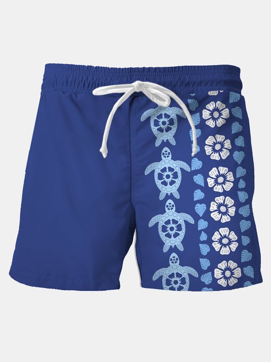 Royaura Vacation Beach Turtle Hibiscus Flower Men's Art Breathable quick Dry Casual Shorts Swim Trunks