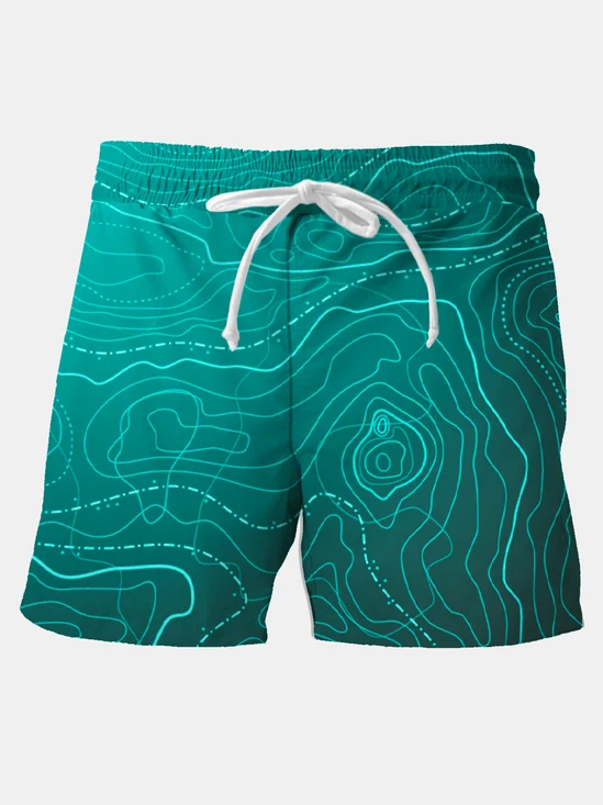 Royaura Vacation Beach Map Line Tie-Dye Men's Hawaii Art Breathable quick Dry Casual Shorts Swim Trunks