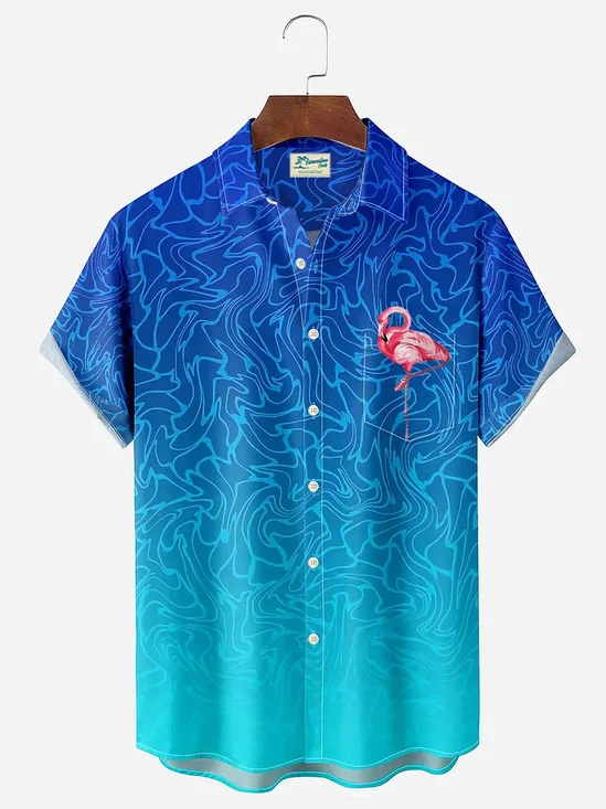 Royaura Hawaii  Flamingo Water Ripple Gradient Men's Button Pocket Shirt