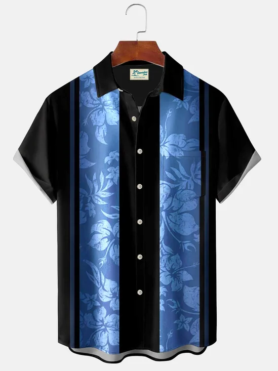 Royaura Hawaiian Bowling Floral Gradient Graphic Print Men's Button Pocket Shirt