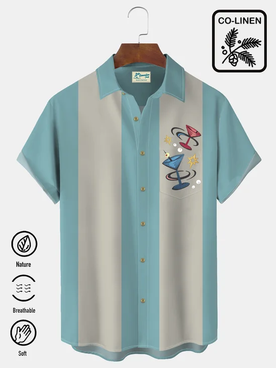 Royaura 50‘s Men's Vintage Bowling Shirts Mid-Century Geometric Cocktail Natural Fiber Blend Hawaiian Shirts