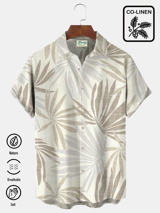 Royaura Natural Fiber Plant Leaf Print Men's Vacation Hawaii Big And Tall Aloha Shirt
