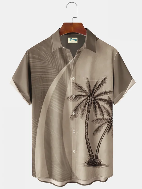 Royaura Natural Fiber Vintage Coconut Tree Print Men's Vacation Hawaii Big And Tall Aloha Shirt