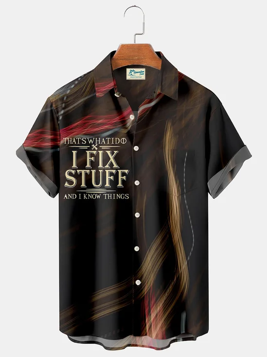 Royaura Men's Vintage Gradient Shirt I Fix Stuff Print Button Shirt Pocket