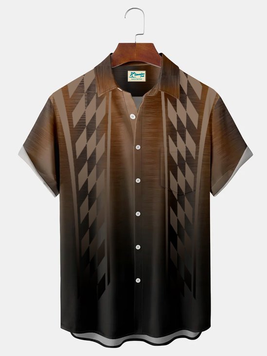 Royaura Vintage Gradient Bowling Shirt Hot Rod Racing Grid Print Men's Shirt Big &Tall Shirt With Pocket