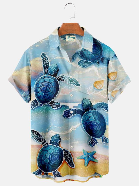 Royaura Hawaiian Turtle Men's Button Down Shirt