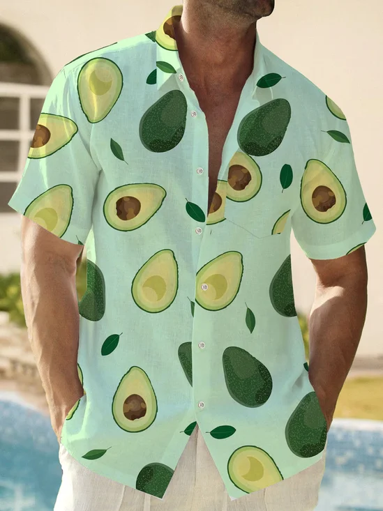 Royaura Hawaiian Fruit Avocado Men's Button Down Pocket Shirt