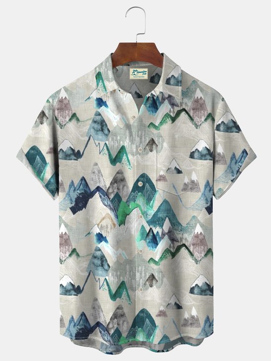 Royaura Natural Landscape Mountains Print Beach Men's Hawaiian Big&Tall Shirt With Pocket
