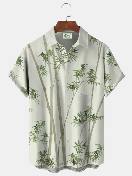 Royaura Bamboo Plant Print Beach Men's Hawaiian Big&Tall Short Sleeve Shirt With Pocket