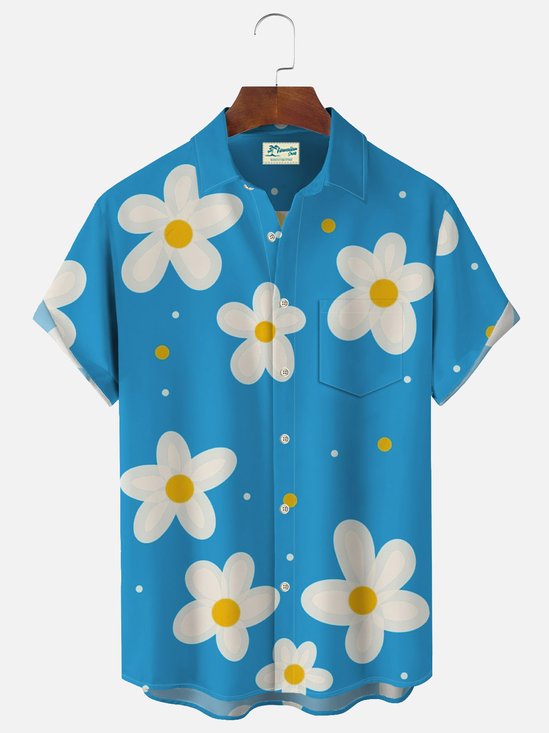 Royaura Floral Print Beach Men's Hawaiian Oversized Shirt With Pocket