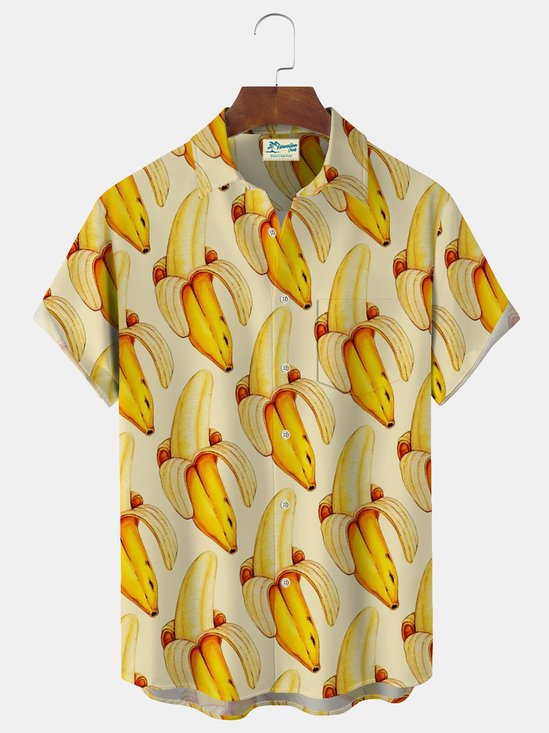 Royaura Hawaiian Banana Fruit Print Men's Button Pocket Shirt