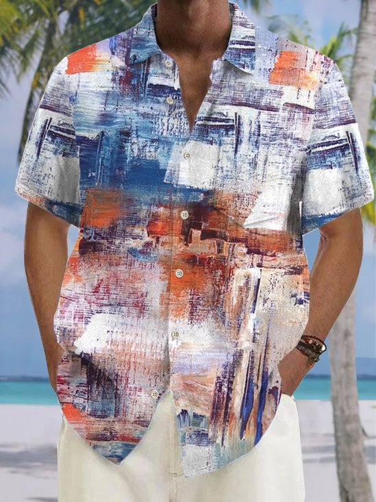 Royaura Pocket Vintage Art Tie Dye Print Beach Men's Hawaiian Big&Tall Shirt