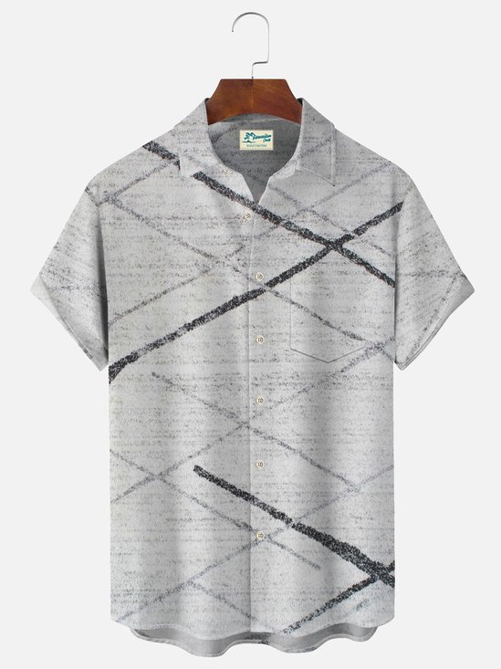 Light Gray Comfortable-Blend Geometric Series Pockets Geometric Shirts & Tops