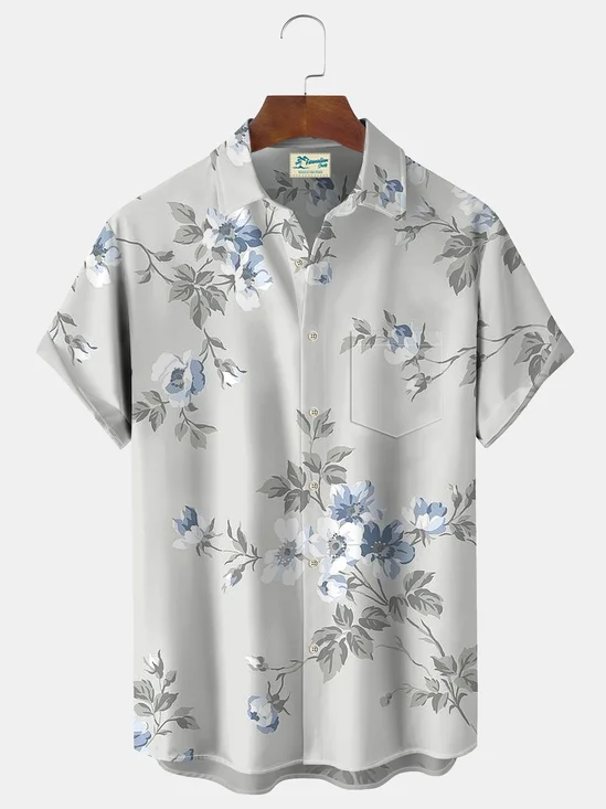 Royaura Casual Floral Print Hawaiian Shirt Oversized Vacation Shirt With Pocket