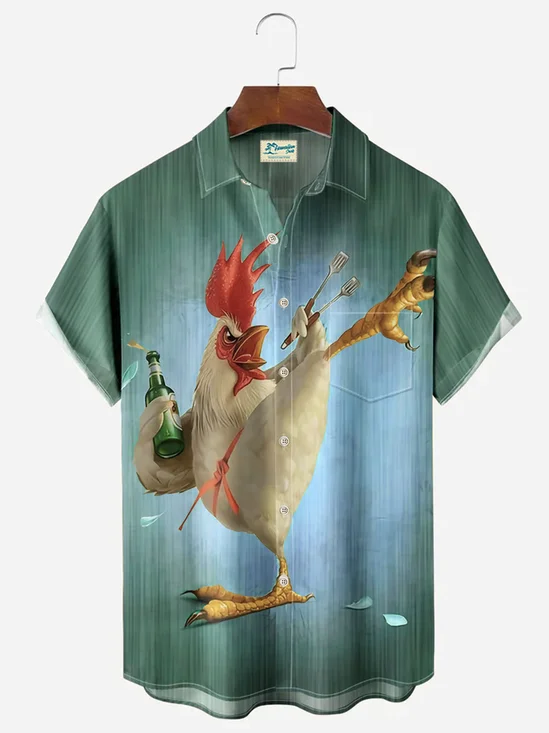 Royaura®  Vintage Gradient Kung fu Rooster Men's Button Pocket Short Sleeve Shirt