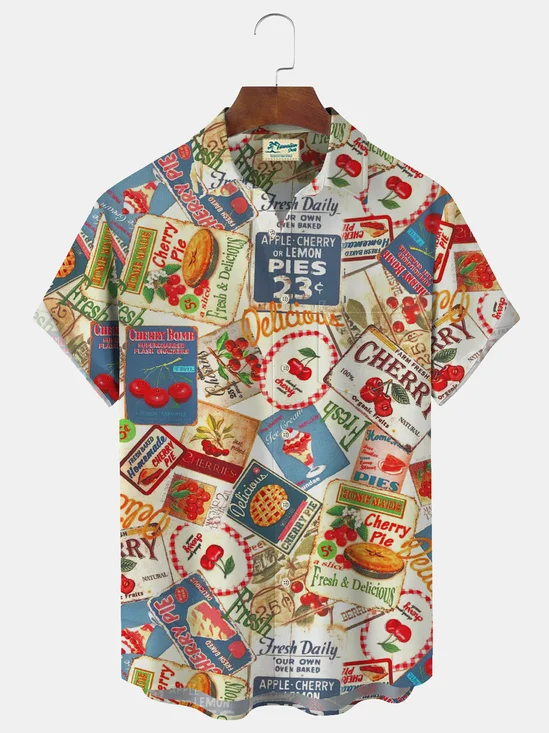 Royaura Hawaiian Fruit Print Men's Button Pocket Shirt