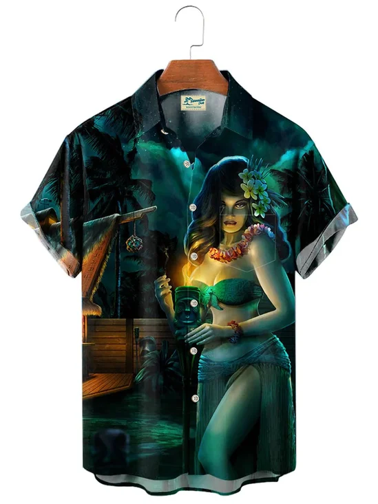 Royaura Hawaiian Secret Opening Night Print Men's Button Pocket Shirt