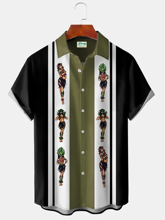 Royaura Vintage Baseball Hitter Breast Pocket Hawaiian Shirt Oversized Vacation Shirt