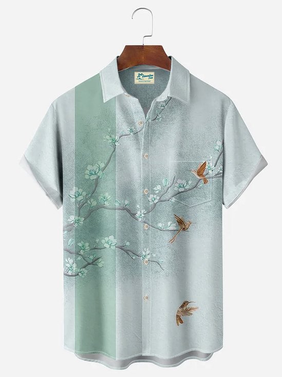 Royaura Hawaiian Cherry Blossom Gradient Print Men's Button Pocket Shirt