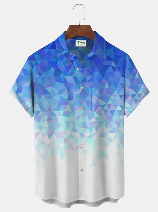 Royaura Geometric Gradient Print Beach Men's Hawaiian Oversized Shirt with Pocket