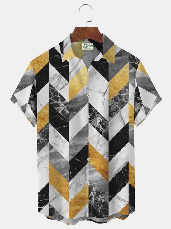 Royaura Geometric Print Beach Men's Hawaiian Oversized Shirt With Pocket
