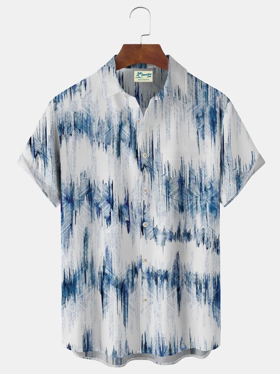 Royaura Vintage Textured Gradient Print Beach Men's Hawaiian Oversized Shirt With Pocket