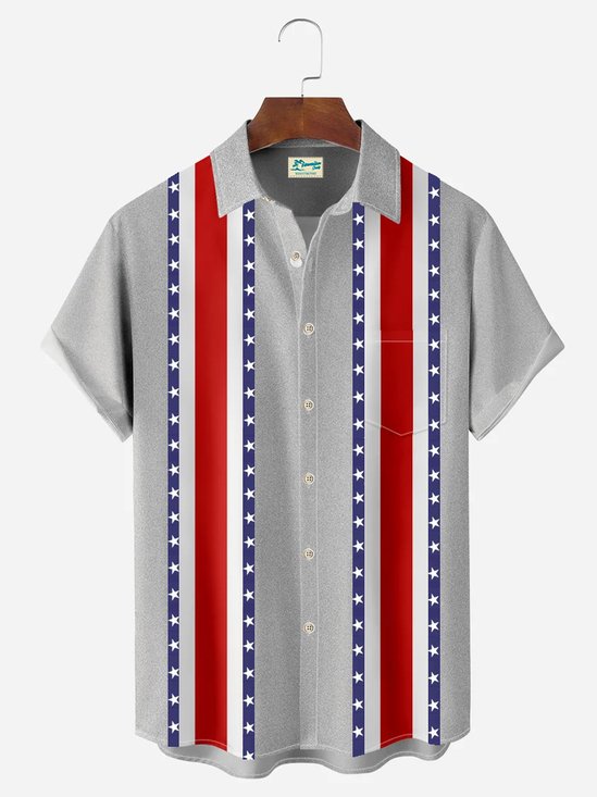 Royaura Men's Stars stripes Bowling Style Shirt American Flag Independence Day 4th July