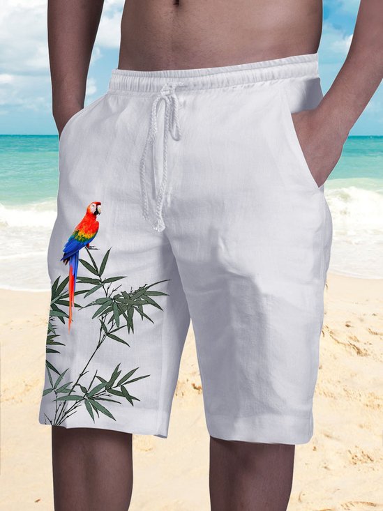 Royaura Hawaiian Parrot Bamboo Leaf Printed Men's Beach Trunks Swimming Trunks