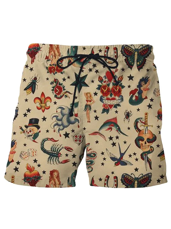 Royaura Vintage Nautical Anchor Print Men's Beach Trunks Swim Trunks