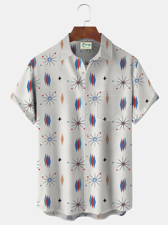 Royaura Vintage Medieval Geometry Print Beach Men's Hawaiian Oversized Shirt With Pocket