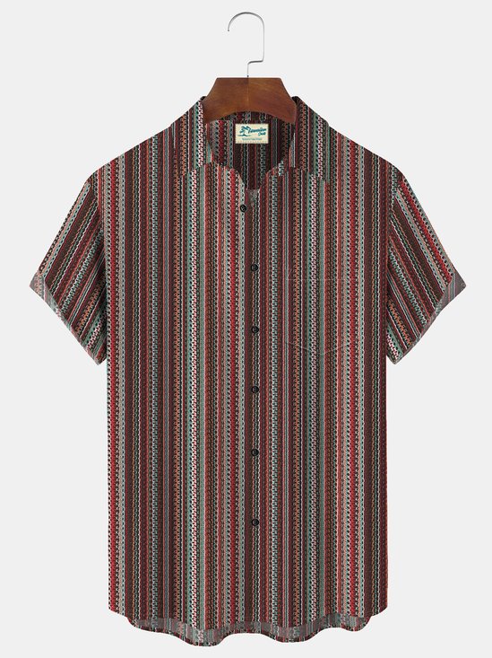 Royaura Vintage Ethnic Print Beach Men's Hawaiian Oversized Shirt With Pocket