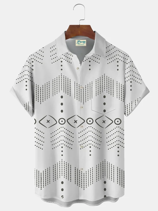 Royaura Vintage Geometry Ethnic Print Beach Men's Hawaiian Oversized Shirt With Pocket