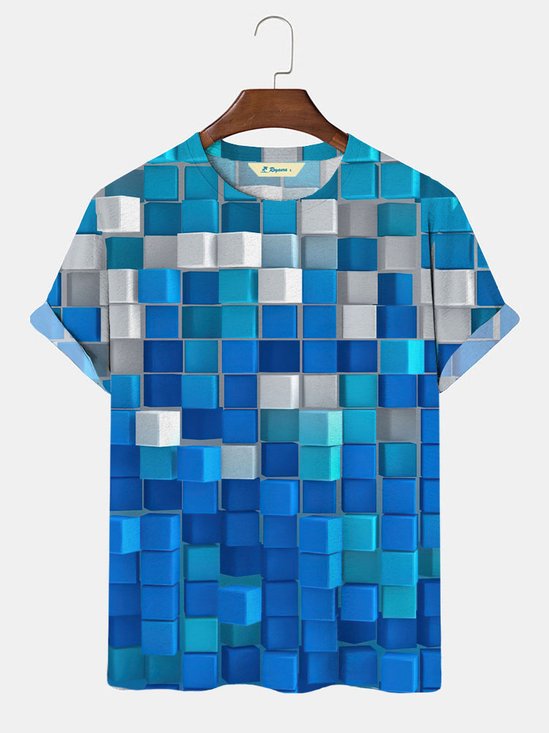 Royaura Geometric Square Print Men's Hawaiian T-Shirt