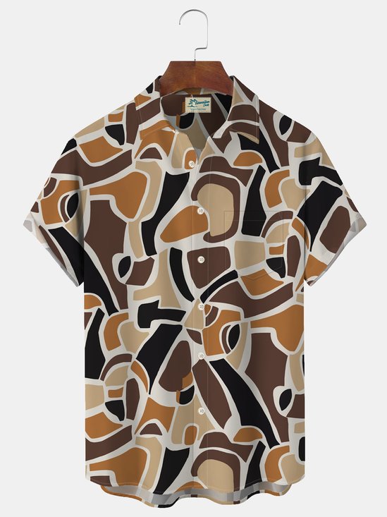Royaura Geometric Color Block Print Men's Button Pocket Shirt