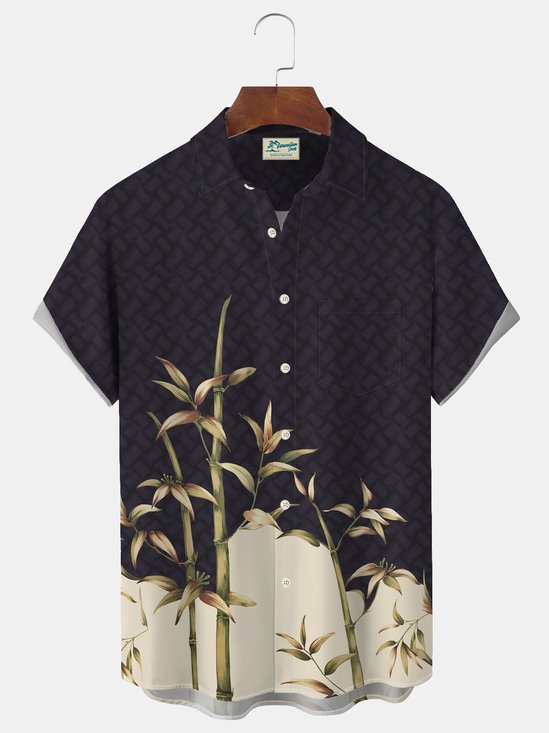 Royaura Hawaiian Textured Bamboo Gradient Print Men's Button Pocket Shirt