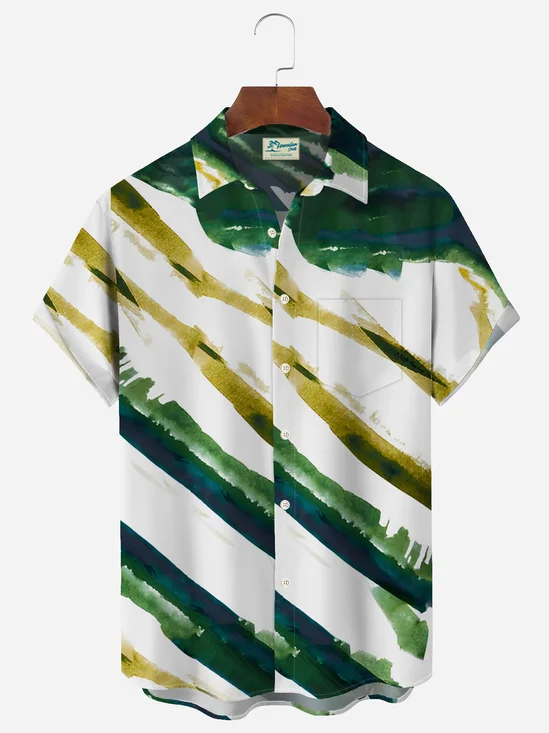 Royaura Art Gradient Stripe Print Men's Button Pocket Shirt