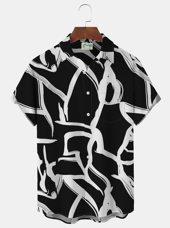 Royaura Geometric Ripple Textured Print Men's Button Pocket Shirt
