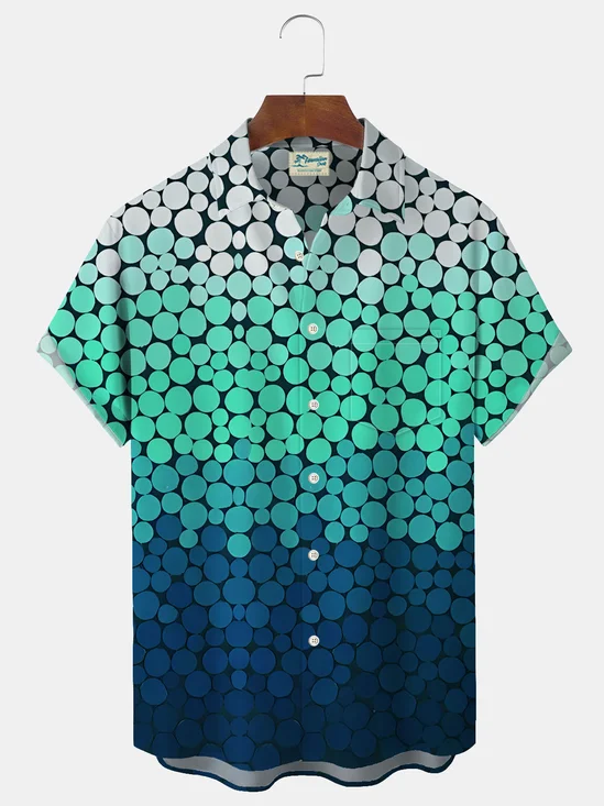 Royaura Geometric Gradient Circular Print Men's Button Pocket Shirt