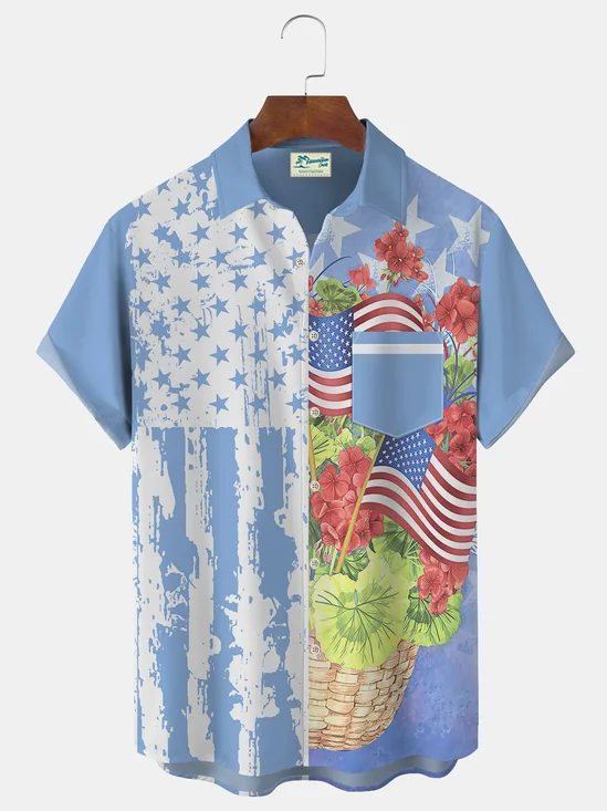 Royaura American Flag Independence Day 4th July Print Beach Men's Oversized Shirt With Pocket