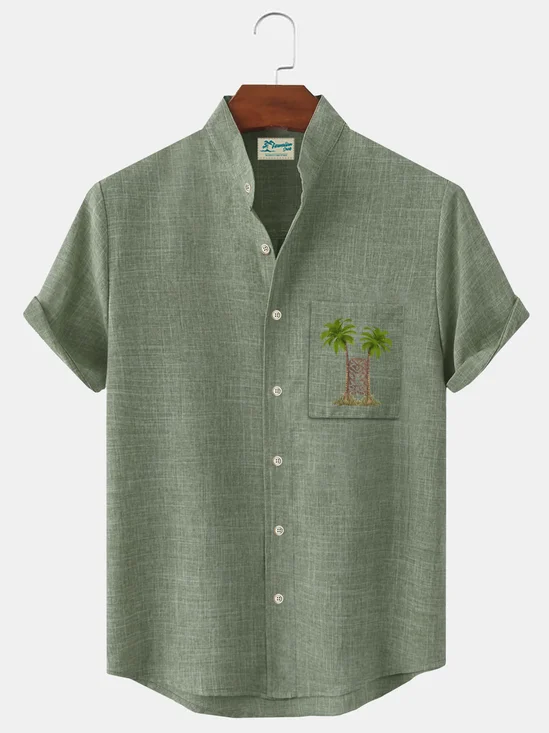 Royaura Coconut Tree Plant Print Beach Men's Hawaiian Oversized Shirt with Pockets